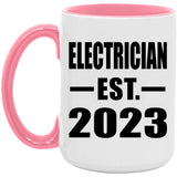 Electrician Established EST. 2023 - 15oz Accent Mug Pink