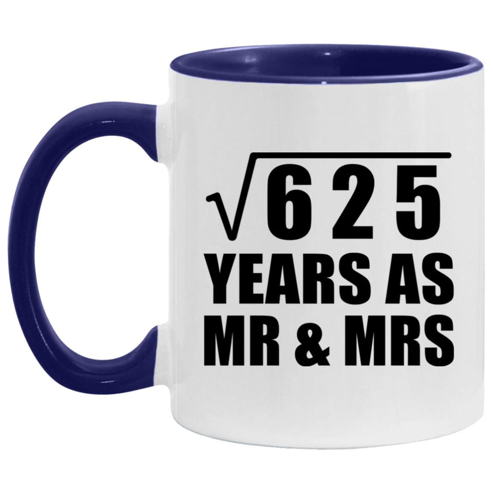 25th Anniversary Square Root of 625 Years As Mr & Mrs - 11oz Accent Mug Purple