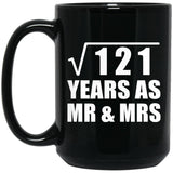 11th Anniversary Square Root of 121 Years As Mr & Mrs - 15oz Coffee Mug Black