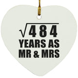 22nd Anniversary Square Root of 484 Years As Mr & Mrs - Heart Ornament