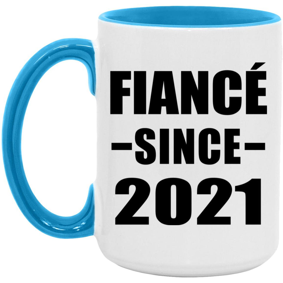 Fiance Since 2021 - 15oz Accent Mug Blue