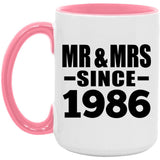38th Anniversary Mr & Mrs Since 1986 - 15oz Accent Mug Pink