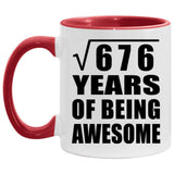 26th Birthday Square Root of 676 Years of Being Awesome - 11oz Accent Mug Red