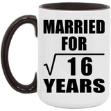 4th Anniversary Married For Square Root of 16 Years - 15oz Accent Mug Black