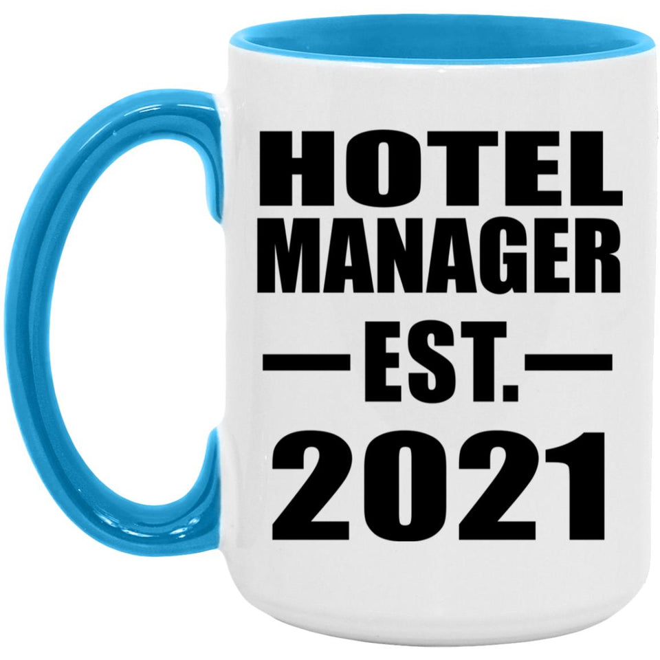 Hotel Manager Established EST. 2021 - 15oz Accent Mug Blue