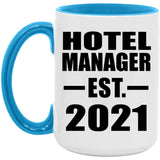 Hotel Manager Established EST. 2021 - 15oz Accent Mug Blue