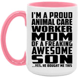 Proud Animal Care Worker Mom Of Awesome Son - 15oz Accent Mug Pink