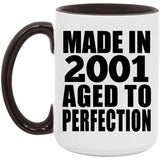 23rd Birthday Made In 2001 Aged to Perfection - 15oz Accent Mug Black