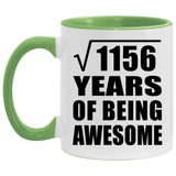 34th Birthday Square Root of 1156 Years of Being Awesome - 11oz Accent Mug Green