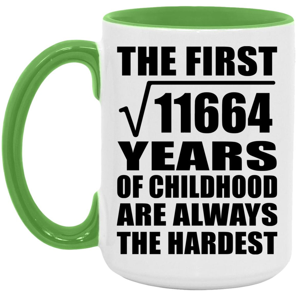 108th Birthday Square Root of 11664 Years of Childhood - 15oz Accent Mug Green
