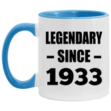 91st Birthday Legendary Since 1933 - 11oz Accent Mug Blue