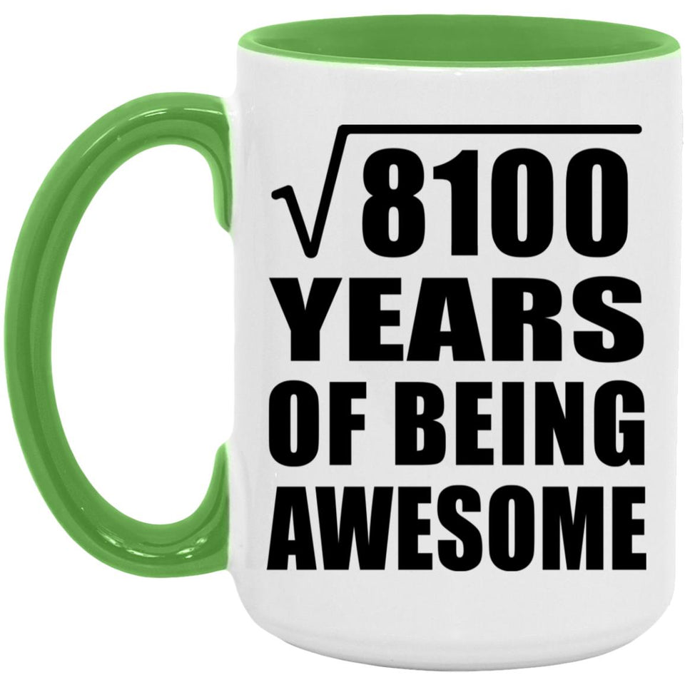 90th Birthday Square Root of 8100 Years of Being Awesome - 15oz Accent Mug Green