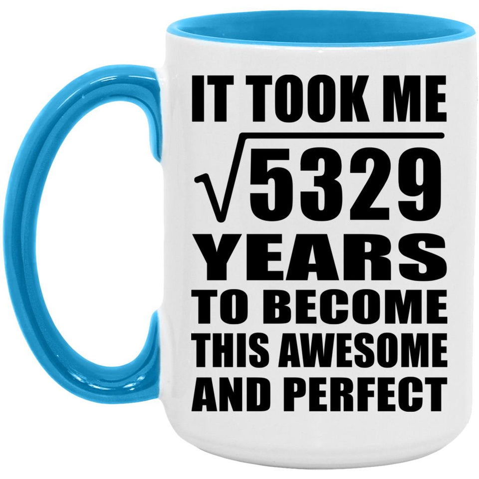 73rd Birthday Took Square Root of 5329 Years To Awesome - 15oz Accent Mug Blue