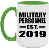 Military Personnel Established EST. 2019 - 15oz Accent Mug Green