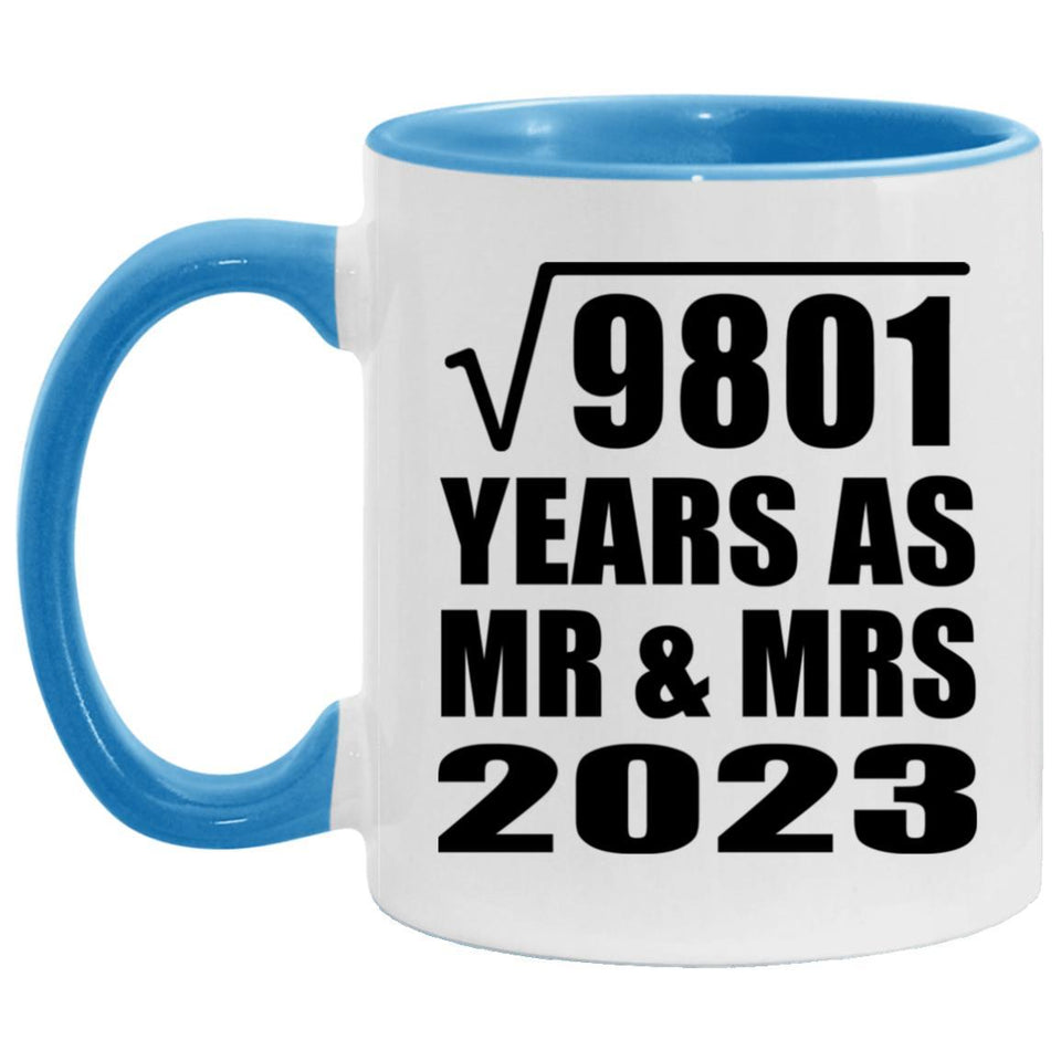 99th Anniversary Square Root of 9801 Years As Mr & Mrs 2023 - 11oz Accent Mug Blue