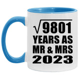 99th Anniversary Square Root of 9801 Years As Mr & Mrs 2023 - 11oz Accent Mug Blue