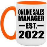 Online Sales Manager Established EST. 2022 - 15oz Accent Mug Orange