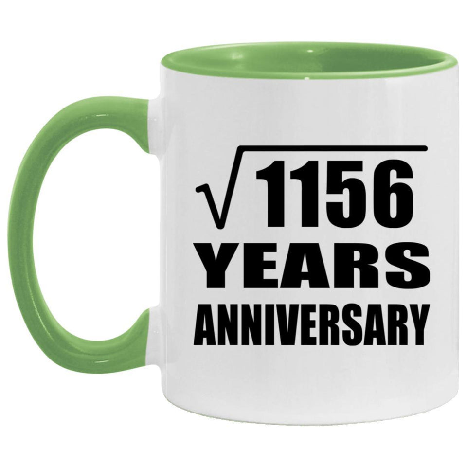 34th Anniversary Square Root of 1156 Years Anniversary - 11oz Accent Mug Green