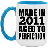 13th Birthday Made In 2011 Aged to Perfection - 15oz Accent Mug Blue