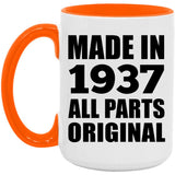 87th Birthday Made in 1937 All Parts Original - 15oz Accent Mug Orange