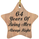 64th Anniversary 64 Years Of Being Mrs Always Right - Star Ornament C