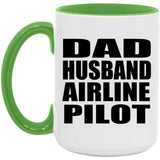 Dad Husband Airline Pilot - 15oz Accent Mug Green