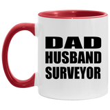 Dad Husband Surveyor - 11oz Accent Mug Red