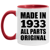 91st Birthday Made in 1933 All Parts Original - 11oz Accent Mug Red