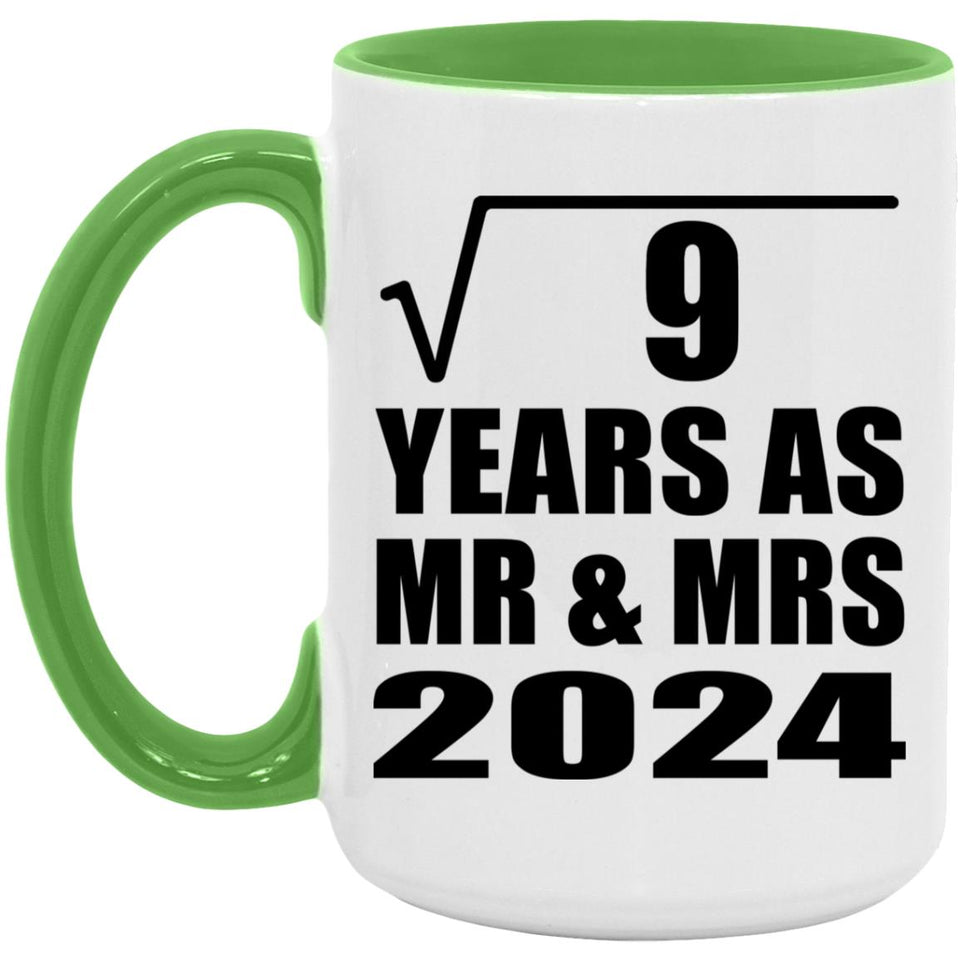 3rd Anniversary Square Root of 9 Years As Mr & Mrs 2024 - 15oz Accent Mug Green