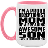 Proud Receptionist Mom Of Awesome Son - 15oz Accent Mug Pink