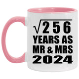16th Anniversary Square Root of 256 Years As Mr & Mrs 2024 - 11oz Accent Mug Pink