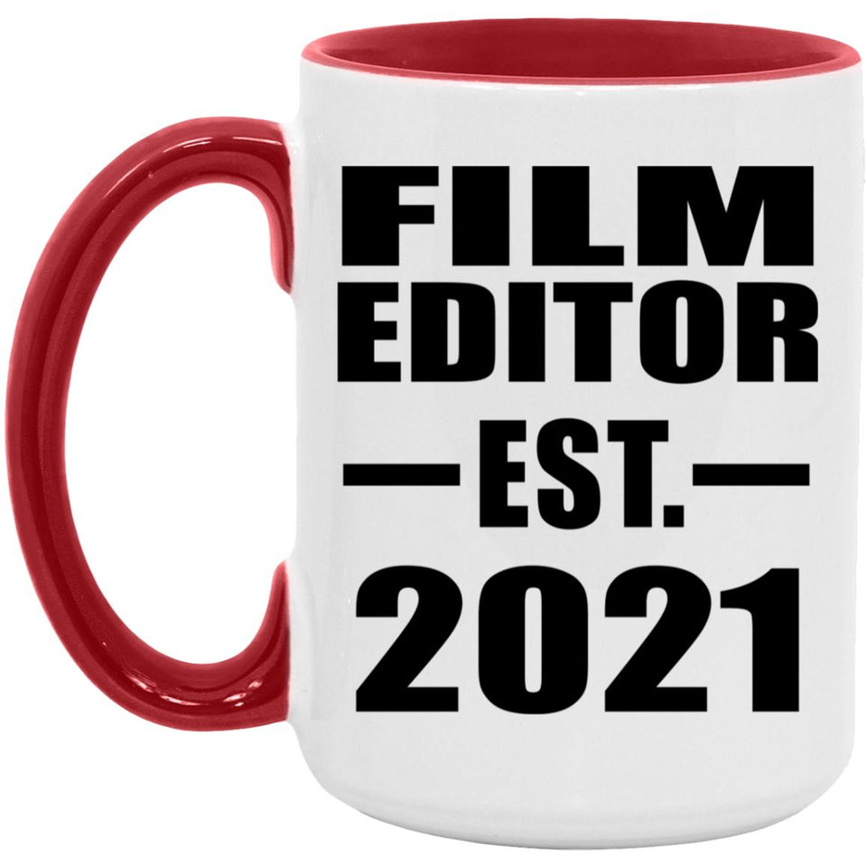 Film Editor Established EST. 2021 - 15oz Accent Mug Red