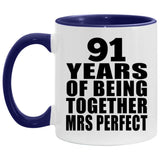 91st Anniversary 91 Years Of Being Mrs Perfect - 11oz Accent Mug Purple