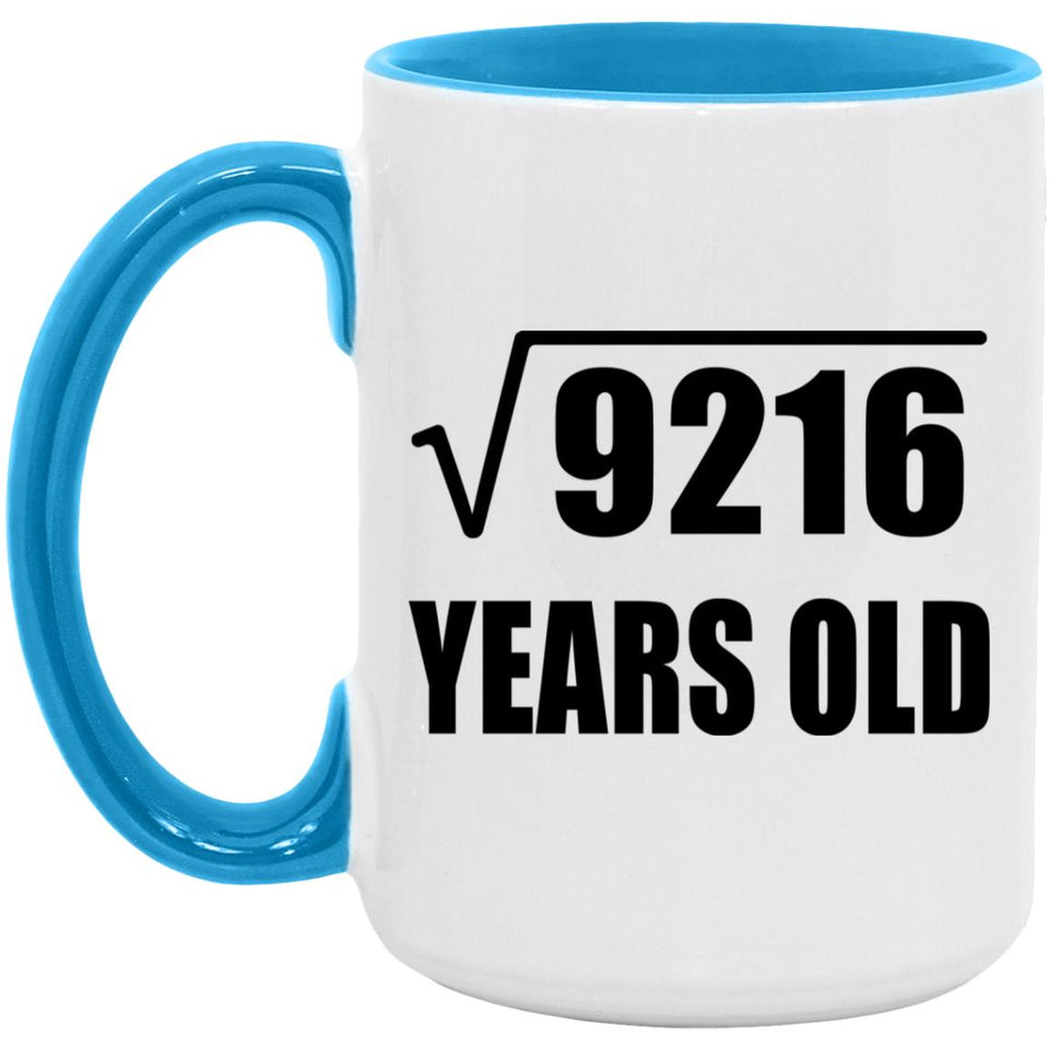 96th Birthday Square Root of 9216 Years Old - 15oz Accent Mug Blue