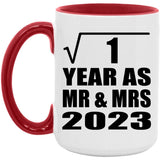 1st Anniversary Square Root of 1 Year As Mr & Mrs 2023 - 15oz Accent Mug Red