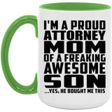 Proud Attorney Mom Of Awesome Son - 15oz Accent Mug Green