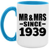 85th Anniversary Mr & Mrs Since 1939 - 15oz Accent Mug Blue