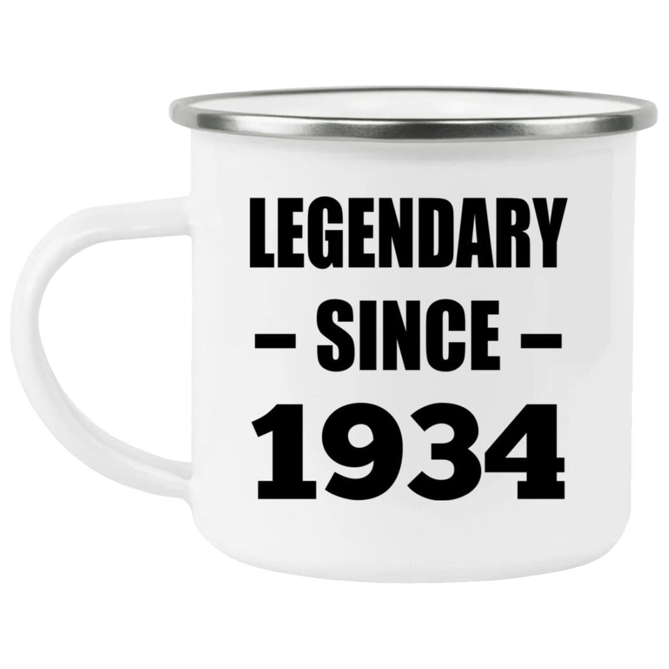90th Birthday Legendary Since 1934 - 12oz Camping Mug