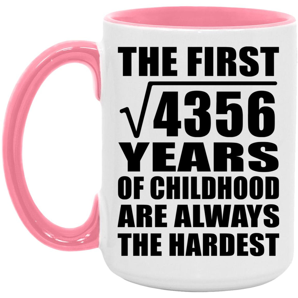 66th Birthday Square Root of 4356 Years of Childhood - 15oz Accent Mug Pink