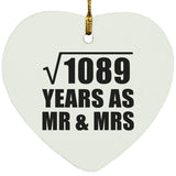 33rd Anniversary Square Root of 1089 Years As Mr & Mrs - Heart Ornament