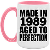 35th Birthday Made In 1989 Aged to Perfection - 15oz Accent Mug Pink