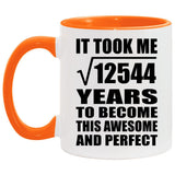 112th Birthday Took Square Root of 12544 Years To Awesome - 11oz Accent Mug Orange