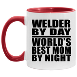 Welder By Day World's Best Mom By Night - 11oz Accent Mug Red