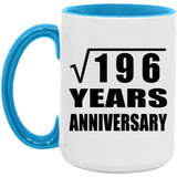 14th Anniversary Square Root of 196 Years Anniversary - 15oz Accent Mug Blue