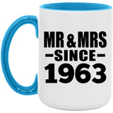 61st Anniversary Mr & Mrs Since 1963 - 15oz Accent Mug Blue