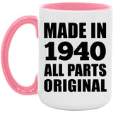 84th Birthday Made in 1940 All Parts Original - 15oz Accent Mug Pink