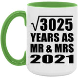 55th Anniversary Square Root of 3025 Years As Mr & Mrs 2021 - 15oz Accent Mug Green