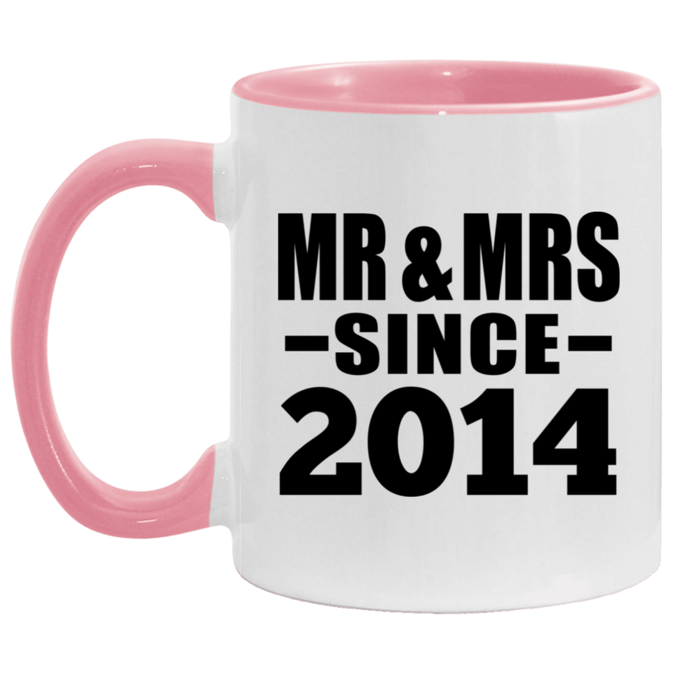 10th Anniversary Mr & Mrs Since 2014 - 11oz Accent Mug Pink