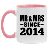 10th Anniversary Mr & Mrs Since 2014 - 11oz Accent Mug Pink