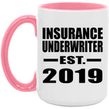 Insurance Underwriter Established EST. 2019 - 15oz Accent Mug Pink